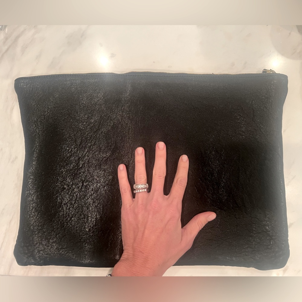 Clare V Large Black Leather Flat Clutch